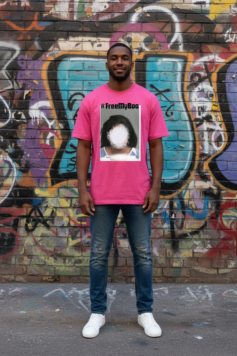 FreeMyBoo Pink T-Shirt Street Style Mockup
