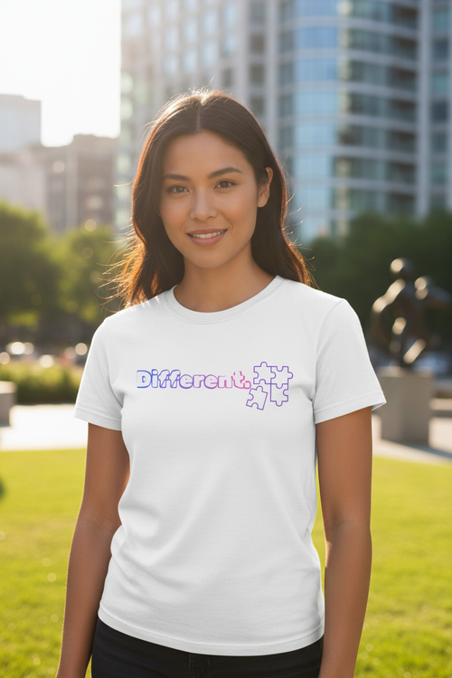 Different. gradient autism awareness t-shirt lifestyle shot